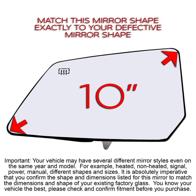 Rugged TUFF Driver Left Side Heated Mirror Glass Replacement For 2009-2016 Chevy Traverse, 2007-2017 GMC Acadia, 2007-2010 Saturn Outlook Mirrors with Backing Plate 15951926 - Image 2